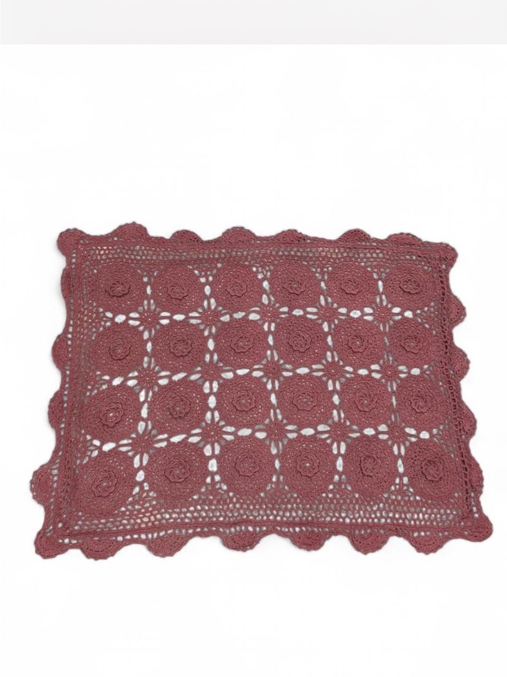 Grandmacore Crochet Dusty Rose Standard Size Pillow Sham Bohemian 100% Cotton